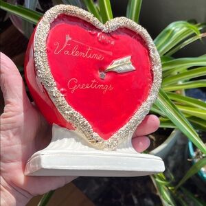 Vtg Ceramic HEART W/Arrow Valentines Planter Vase Fine A Quality Japan MCM *READ